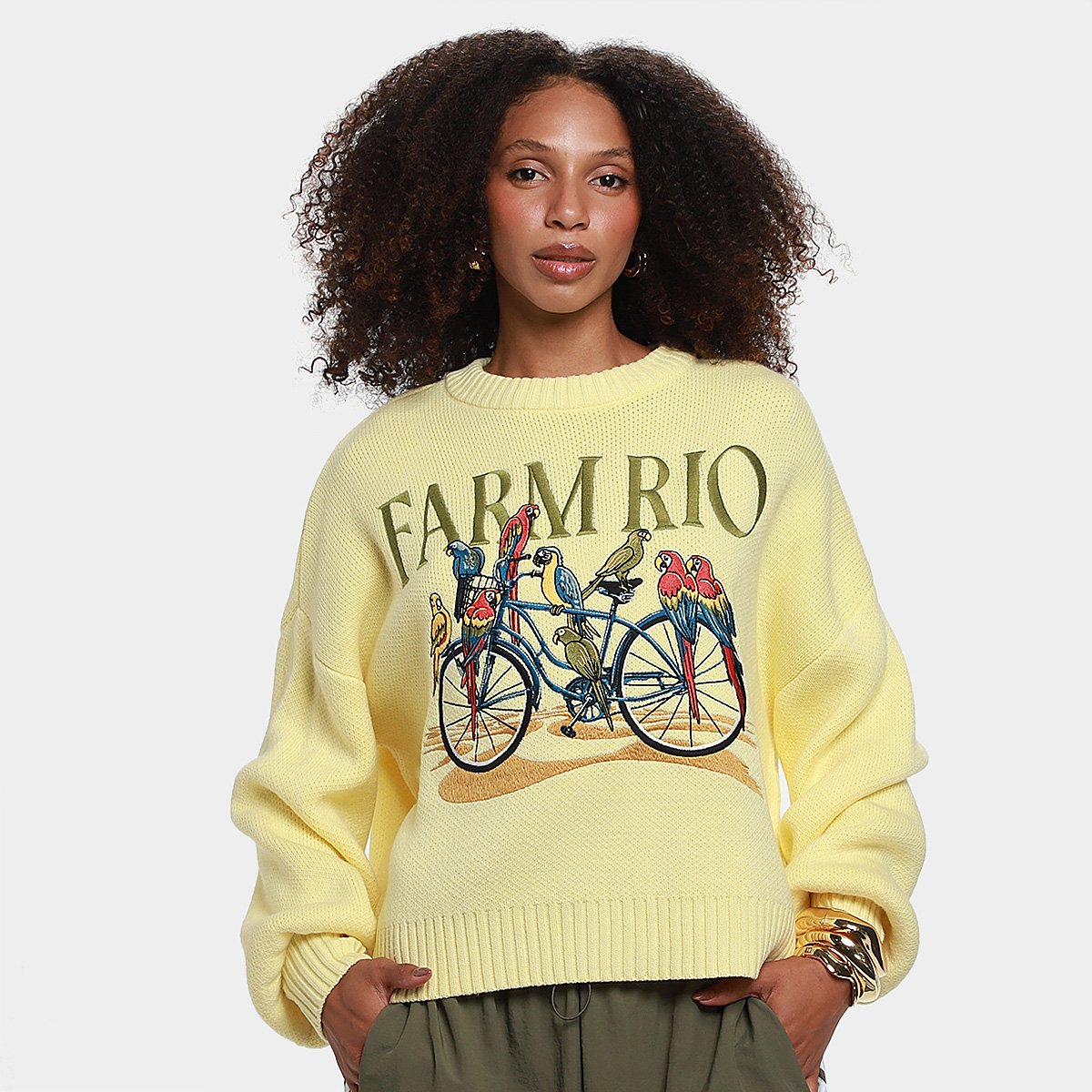 Casaco Tricot Farm Bicicleta Aves