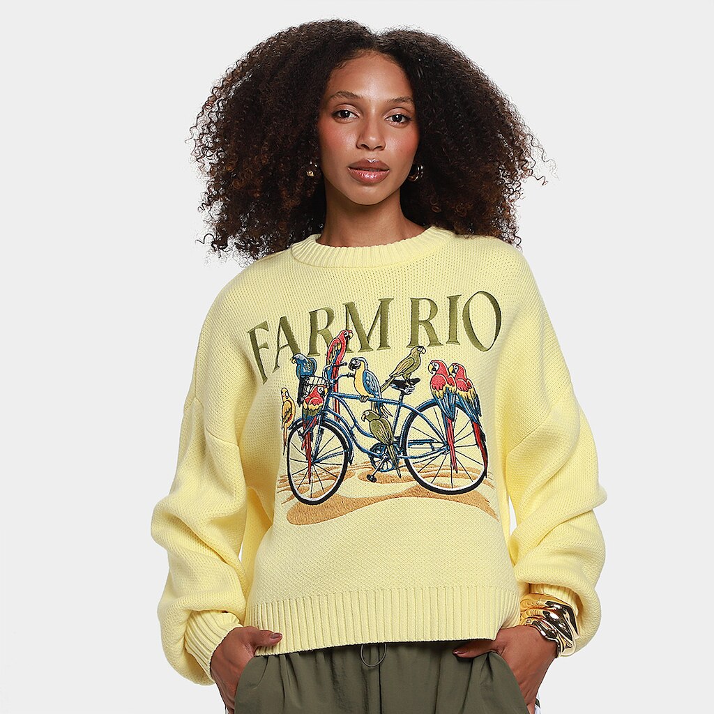 Casaco Tricot Farm Bicicleta Aves