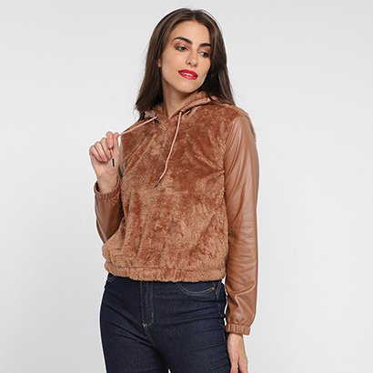 Casaco We're The City Teddy PU Capuz Feminino 1 Casaco We're The City Teddy PU Capuz Feminino - Feminino