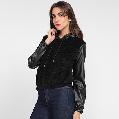 Casaco We're The City Teddy PU Capuz Feminino 2 Casaco We're The City Teddy PU Capuz Feminino - Feminino