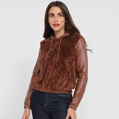 Casaco We're The City Teddy PU Capuz Feminino 3 Casaco We're The City Teddy PU Capuz Feminino - Feminino