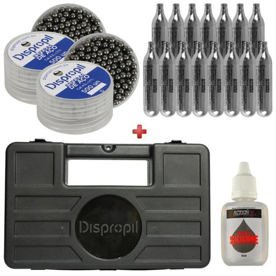 Case Rígido Maleta Dispropil Preta + 02 Esferas Aço Dispropil 4.5mm 500 + Óleo Silicone + 15 CO2 - Preto Menor preço em Case Rígido Maleta Dispropil Preta + 02 Esferas Aço Dispropil 4.5mm 500 + Óleo Silicone + 15 CO2 - Preto