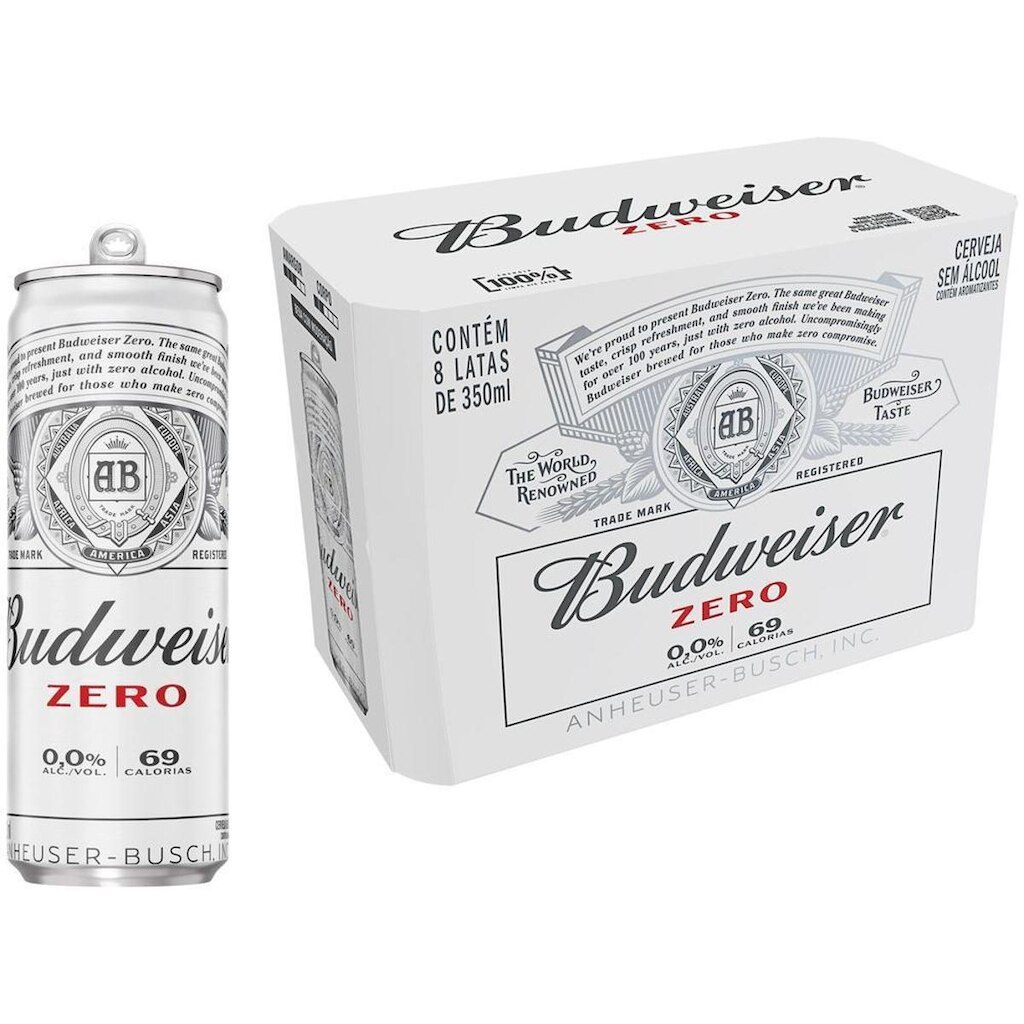 Cerveja Budweiser Zero sem Álcool Malte 8 Unidades Lata 350ml