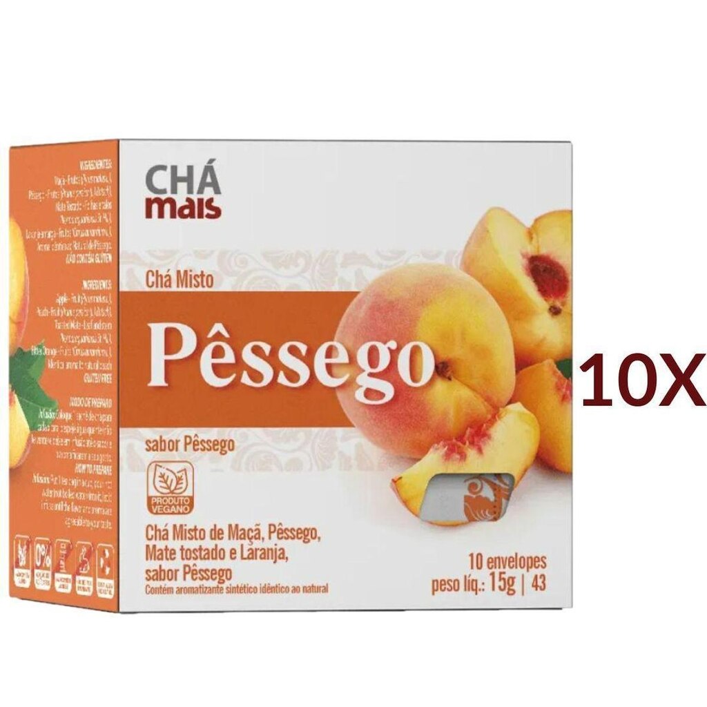 Chá Misto de Pêssego Maçã Mate Tostado e Laranja Vegano Cx. com 10 Sachês Kit 10