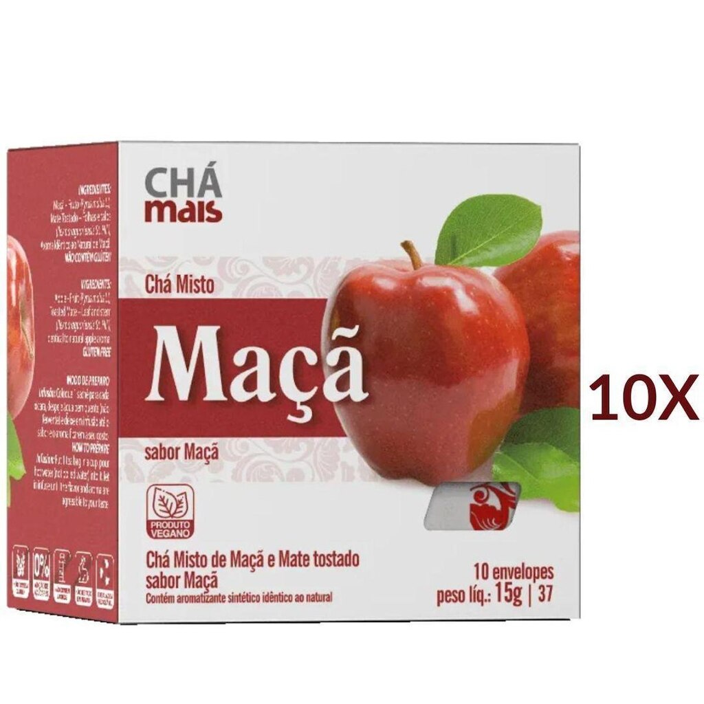 Chá misto Maçã e Mate Tostado Vegano Cx. com 10 Sachês Vegano, Kit 10