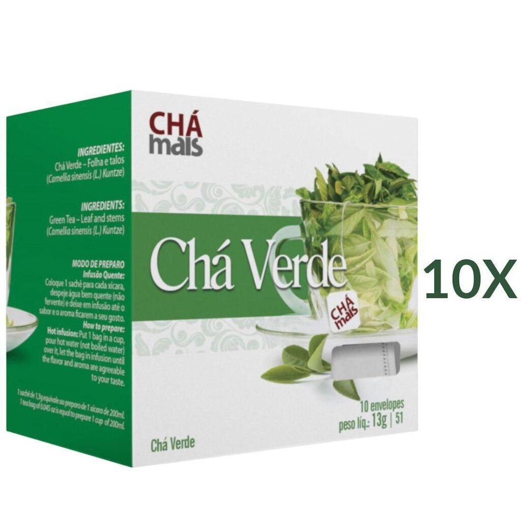 Chá Verde Natural Vegano Cx. com 10 Sachês Kit 10