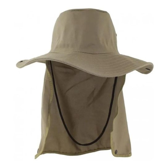 Chapéu Australiano Pescador Cor Cáqui Com Proteção De Pescoço e Cordão Unissex - Cáqui Menor preço em Chapéu Australiano Pescador Cor Cáqui Com Proteção De Pescoço e Cordão Unissex - Cáqui
