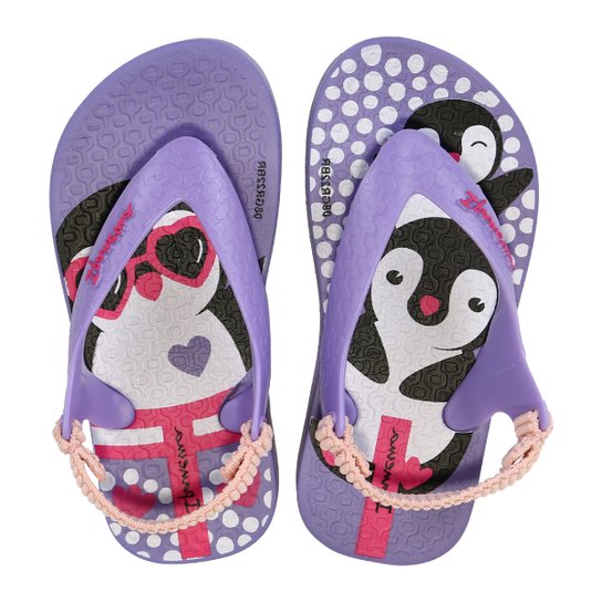 Chinelo Bebê Grendene Ipanema Pinguim Feminino - Lilás+Rosa Menor preço em Chinelo Bebê Grendene Ipanema Pinguim Feminino - Lilás+Rosa