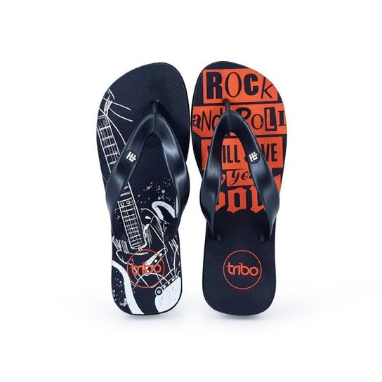 Chinelo Borracha Masculino Estampado Rock'n Roll Praia - Azul Menor preço em Chinelo Borracha Masculino Estampado Rock'n Roll Praia - Azul