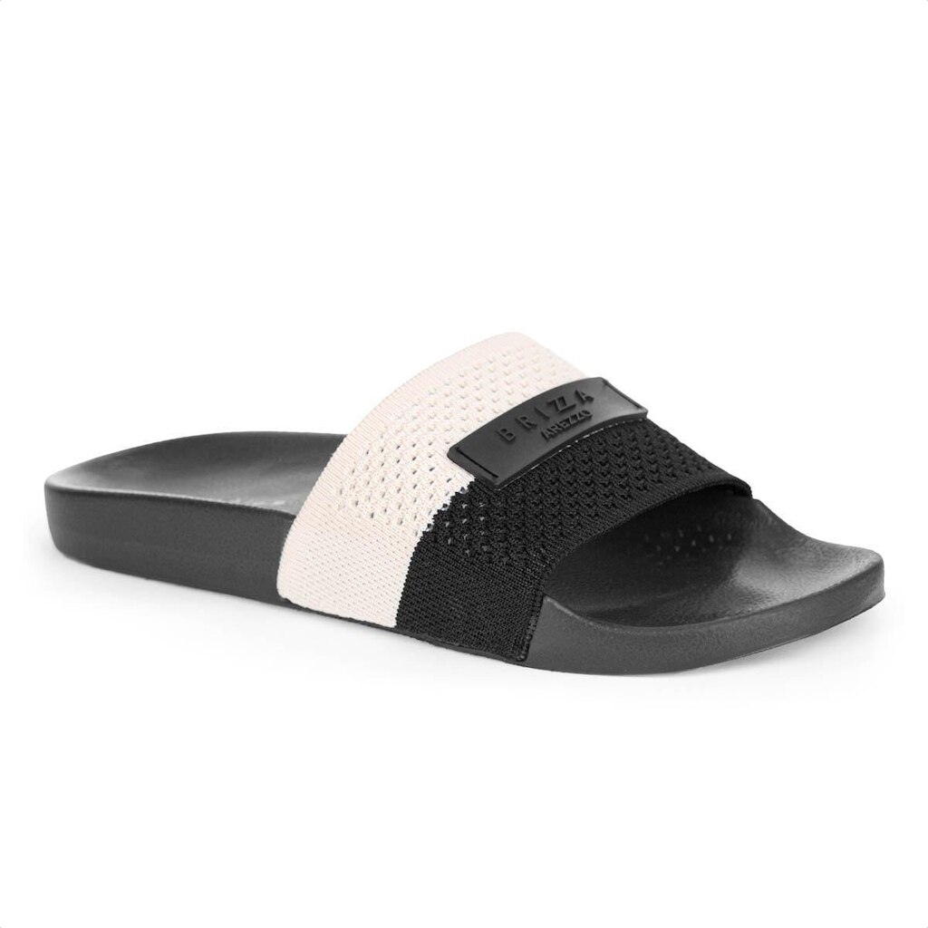 Chinelo Brizza Arezzo Slide Knit Bicolor Preto e Off White - Feminino