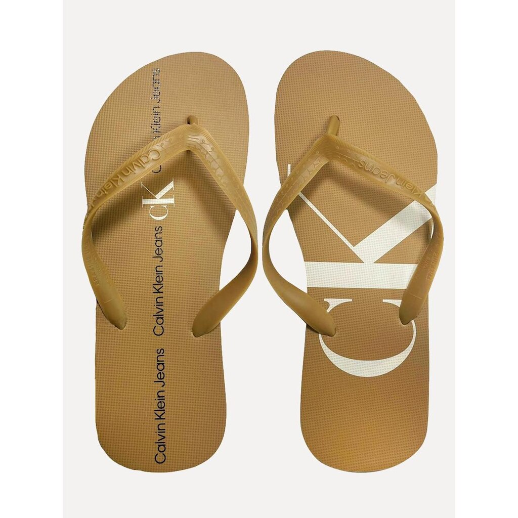 Chinelo Calvin Klein Jeans Logo Flow White Cáqui