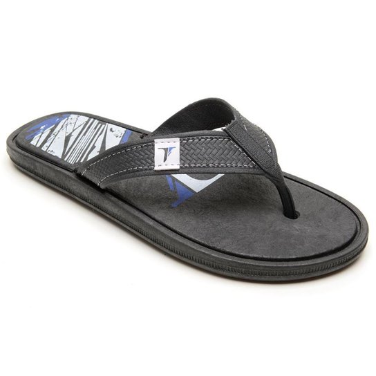 Chinelo Casual Estampado Masculino com Tiras Largas e Sola Borracha - Azul Menor preço em Chinelo Casual Estampado Masculino com Tiras Largas e Sola Borracha - Azul