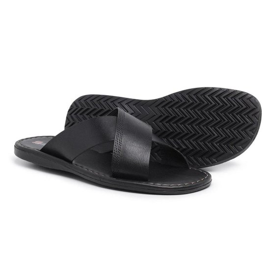 Chinelo Centuria Em Couro Preto Masculino