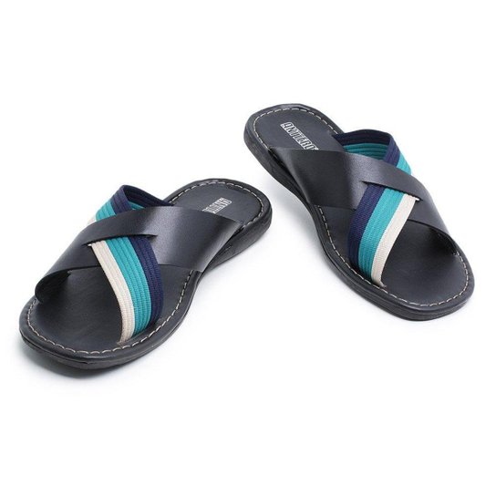 Chinelo Centuria Transpassado Em Couro Preto