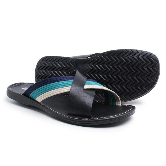 Chinelo Centuria Transpassado Em Couro Preto