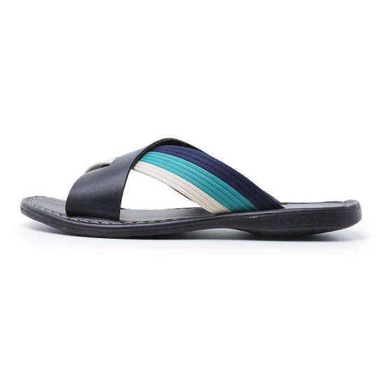 Chinelo Centuria Transpassado Em Couro Preto