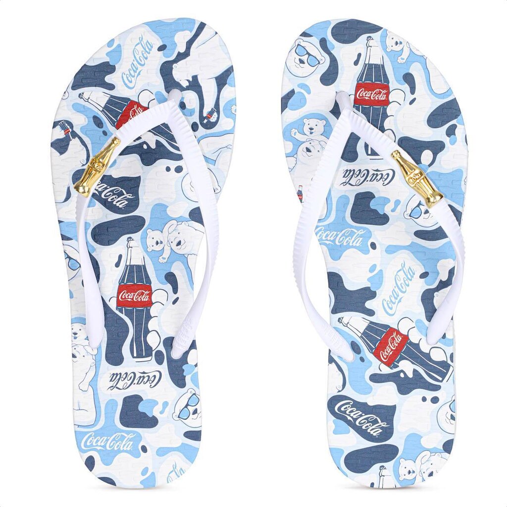 Chinelo Coca Cola Bear Camo Azul e Branco - Feminino