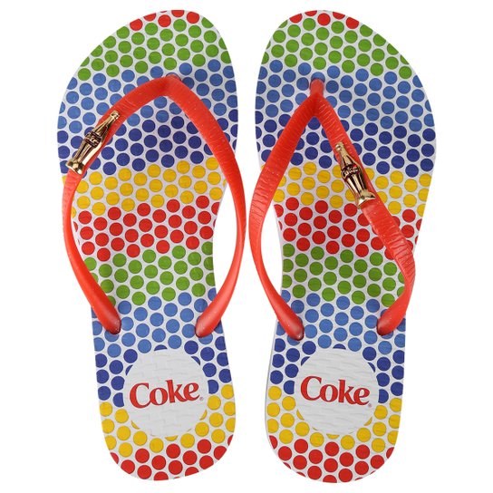 Chinelo Coca-Cola Color Dots - Branco+Vermelho