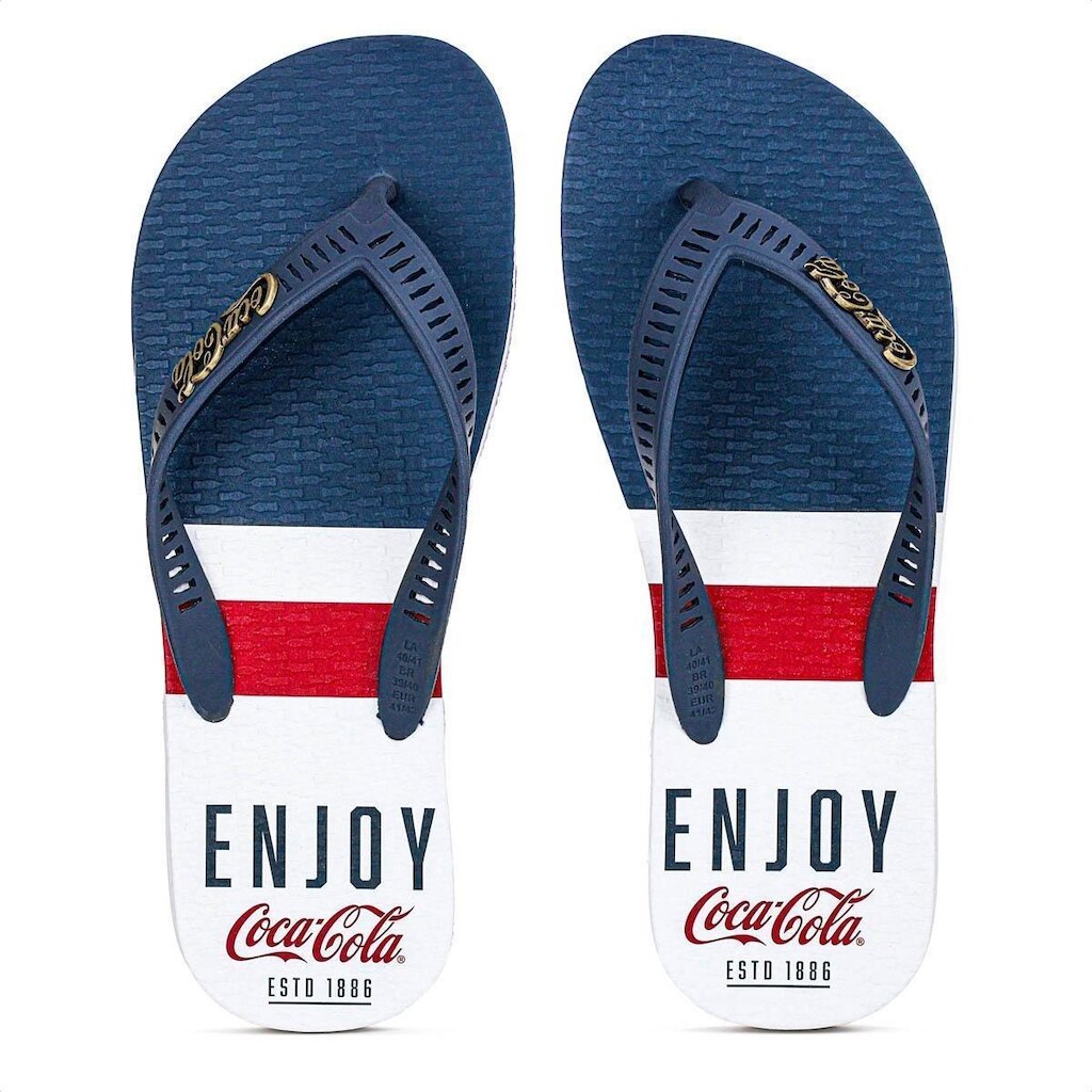 Chinelo Coca Cola Enjoy Azul Marinho e Branco - Masculino
