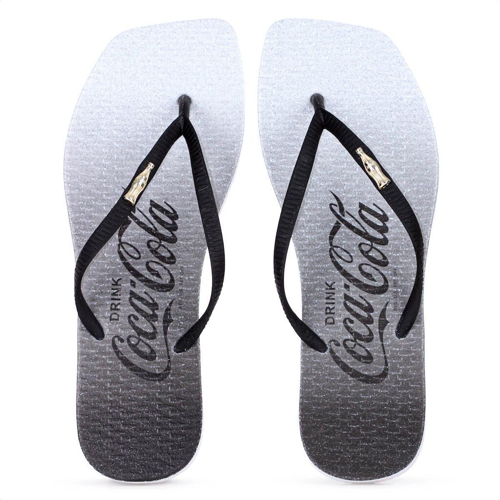 Chinelo Coca Cola Gradient Shine Preto e Branco - Feminino