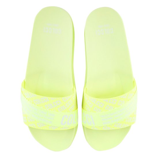 Chinelo Colcci Flatform Slide Monograma Feminino - Amarelo+Branco Menor preço em Chinelo Colcci Flatform Slide Monograma Feminino - Amarelo+Branco