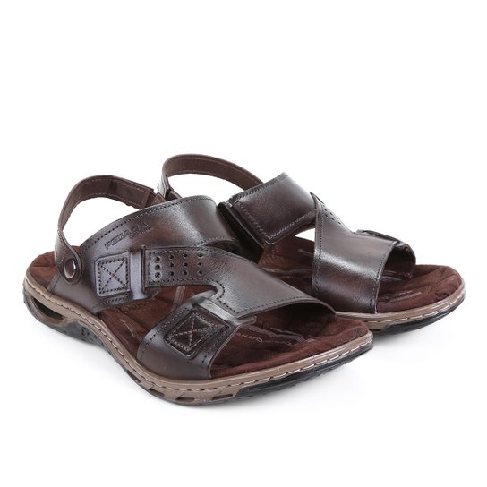 Chinelo Couro Pegada Básico Masculino - Marrom Escuro Menor preço em Chinelo Couro Pegada Básico Masculino - Marrom Escuro