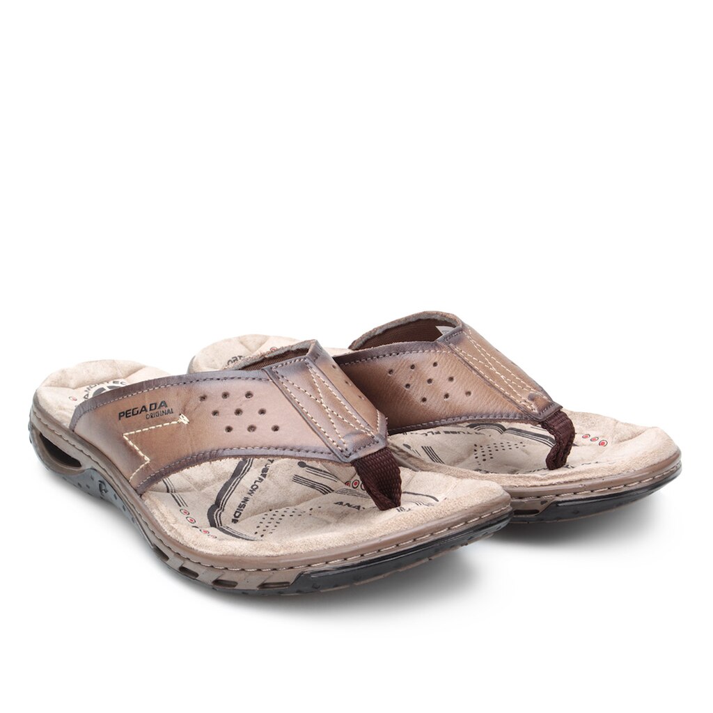Chinelo Couro Pegada Perfuros Masculino