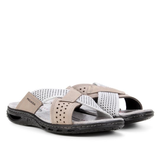 Chinelo Couro Pegada Perfuros Masculino - Grafite Menor preço em Chinelo Couro Pegada Perfuros Masculino - Grafite