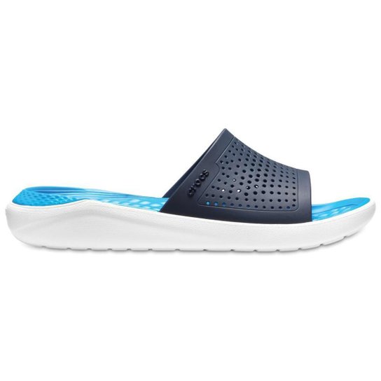 Chinelo crocs literide slide navy/white - Azul Menor preço em Chinelo crocs literide slide navy/white - Azul