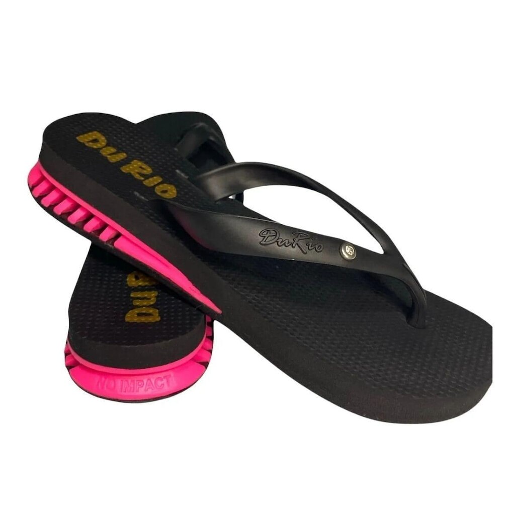 Chinelo Feminino Du Rio Com Amortecedor - Preto e Rosa - 37/38