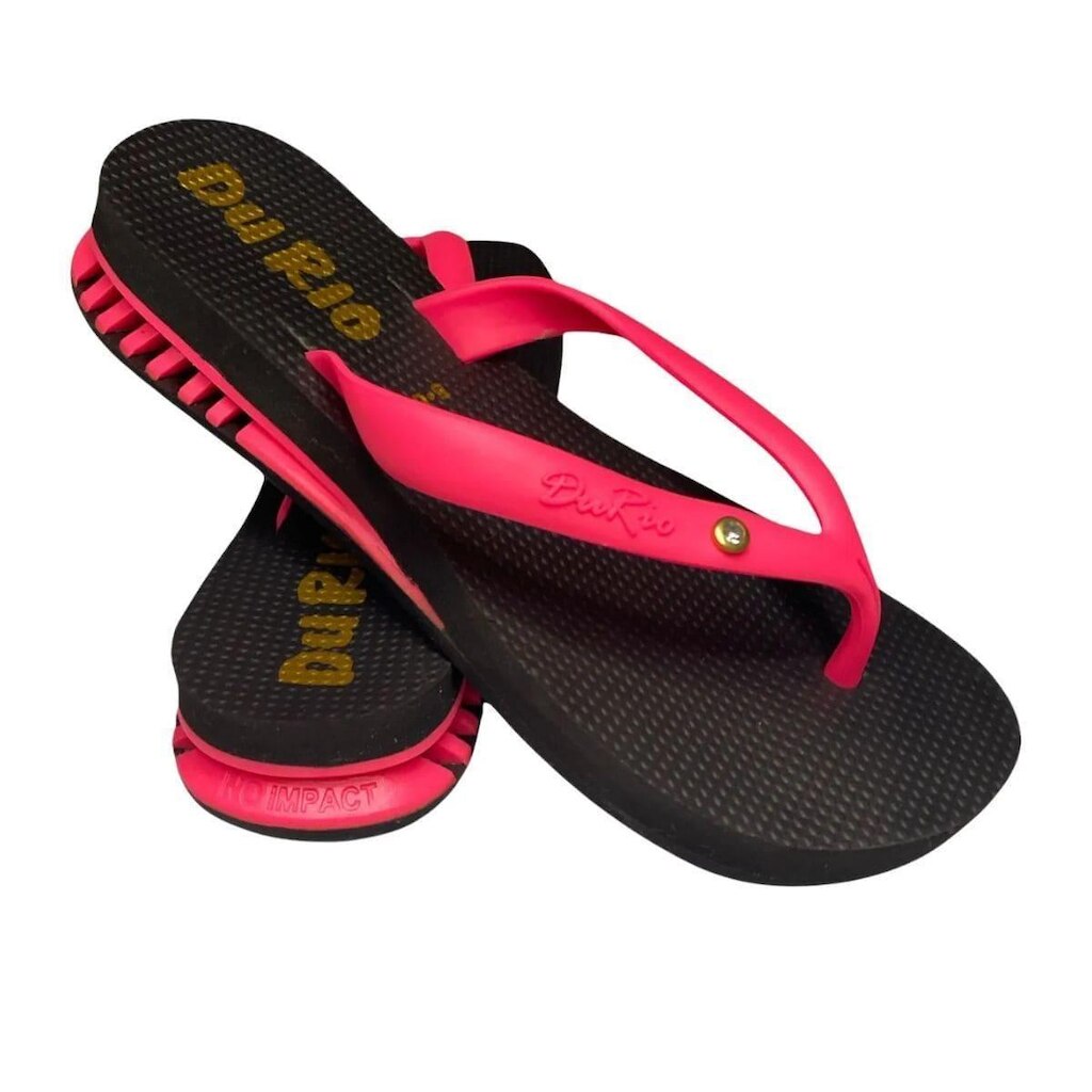 Chinelo Feminino Du Rio Com Amortecedor - Preto e Rosa - 37/38