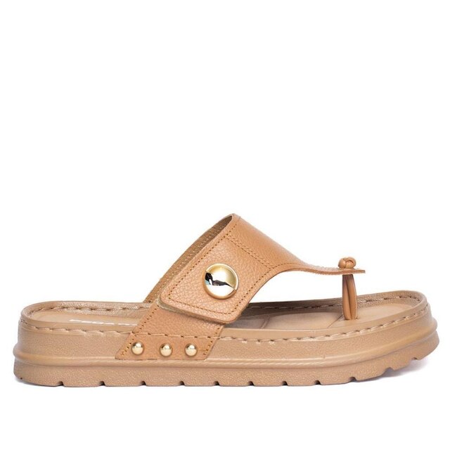 Chinelo Feminino Pegada Grace Couro Levitech Caramelo