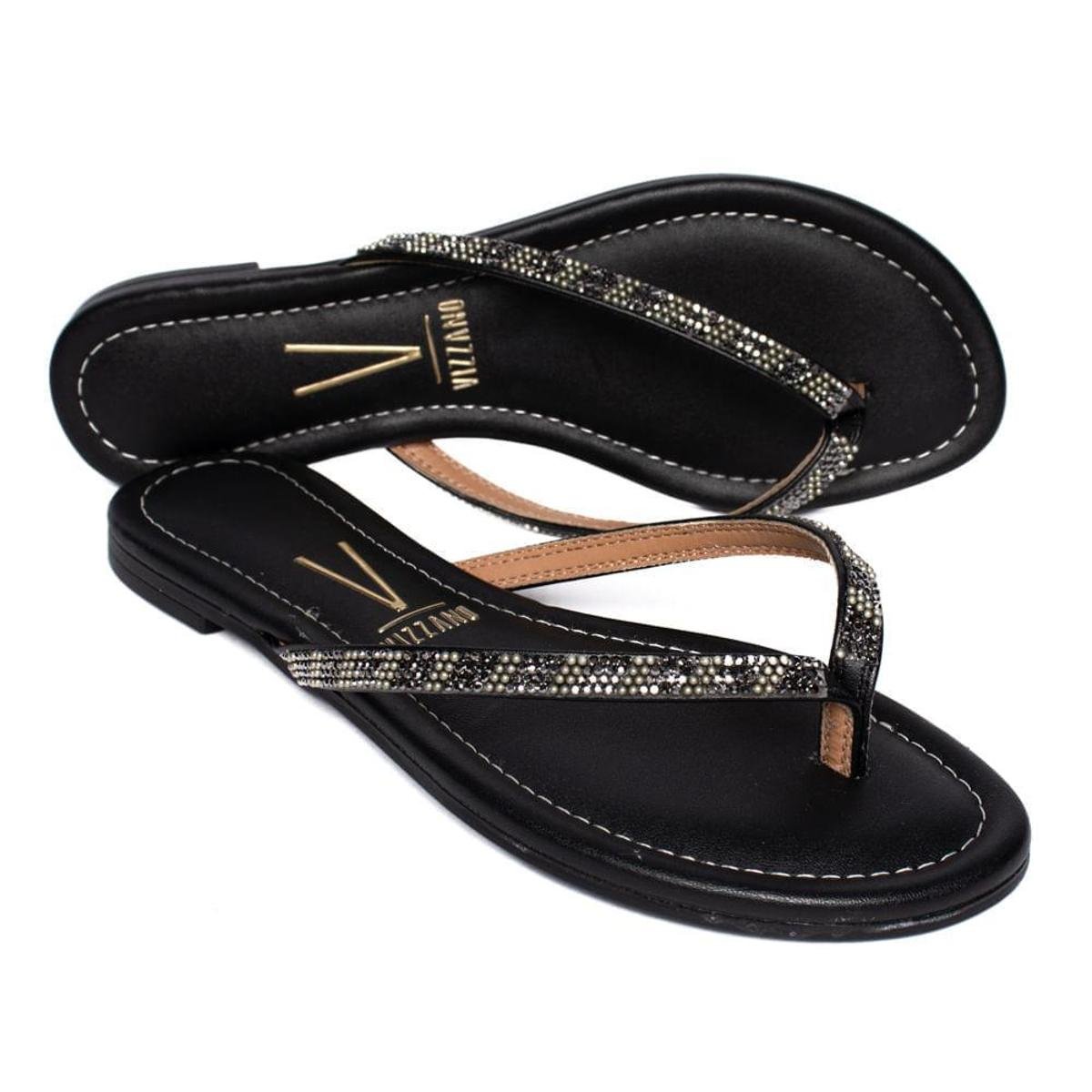Chinelo Feminino Vizzano Strass Preto - Preto | Netshoes