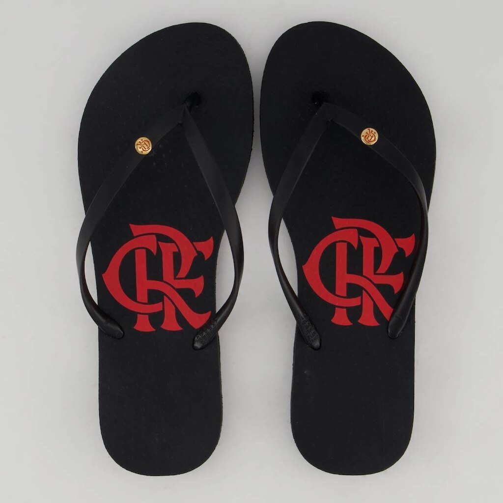 Chinelo Flamengo Basic Escudo Feminino Preto e Vermelho