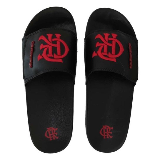 Chinelo Flamengo Slide Velcro CRF Metal Masculino - Preto e Vermelho Menor preço em Chinelo Flamengo Slide Velcro CRF Metal Masculino - Preto e Vermelho