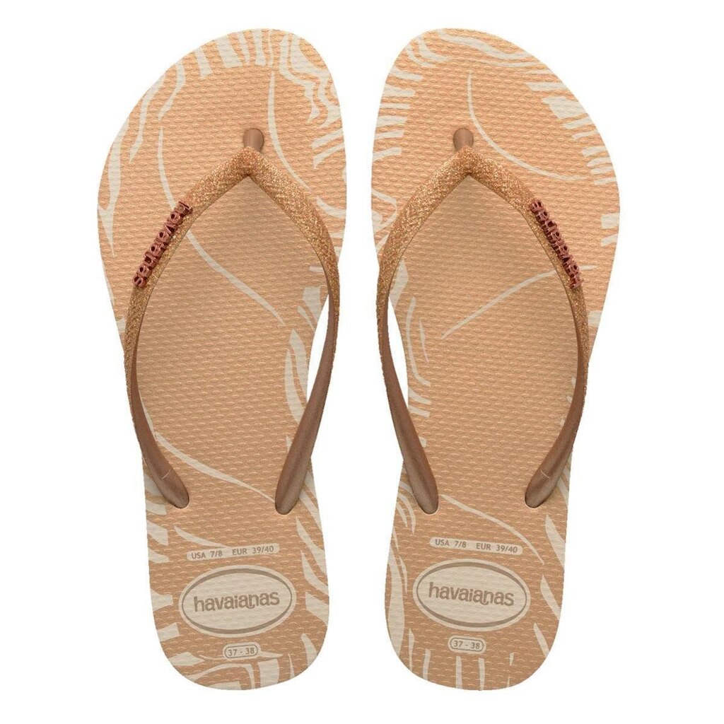 Chinelo Havaianas Feminino Slim Glitter Edge - Bege Palha