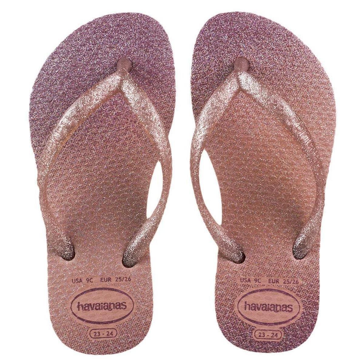Chinelo Havaianas Infantil Menina Rosa Gliter - SLIM GLOSS - Rosa | Netshoes