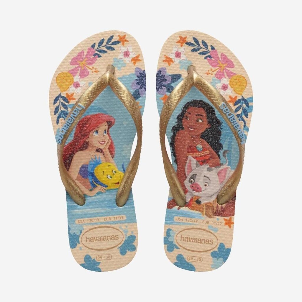 Chinelo Havaianas Infantil Slim Princesas Arial e Moana Bege