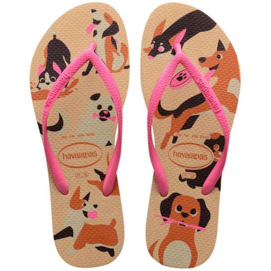 Chinelo Havaianas Slim Pets Infantil Dourado - Menina - Bege Menor preço em Chinelo Havaianas Slim Pets Infantil Dourado - Menina - Bege