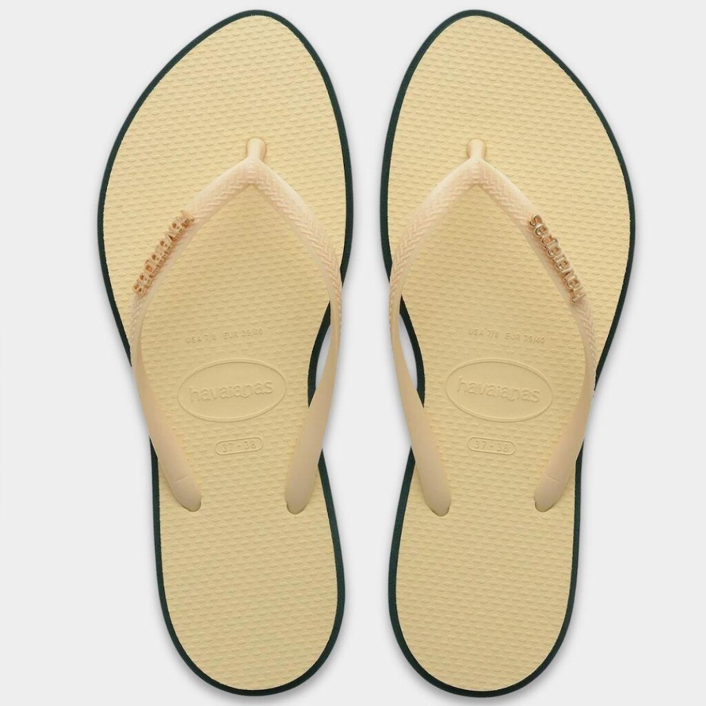 Chinelo Havaianas Slim Point Feminino - Bege e Verde - 33/34