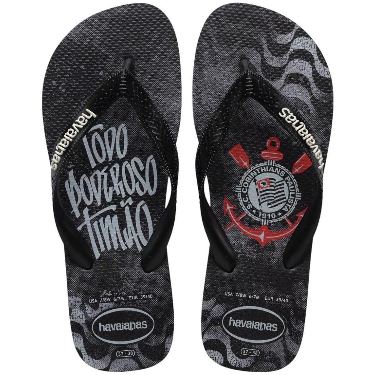 Chinelo Havaianas Top Corinthians Times Serie A - Original - Preto ...