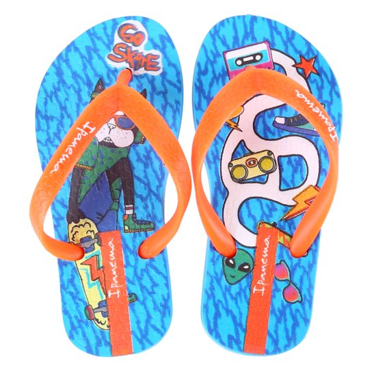 Chinelo Infantil Grendene Kids Ipanema Go Skate - Azul+Laranja Menor preço em Chinelo Infantil Grendene Kids Ipanema Go Skate - Azul+Laranja