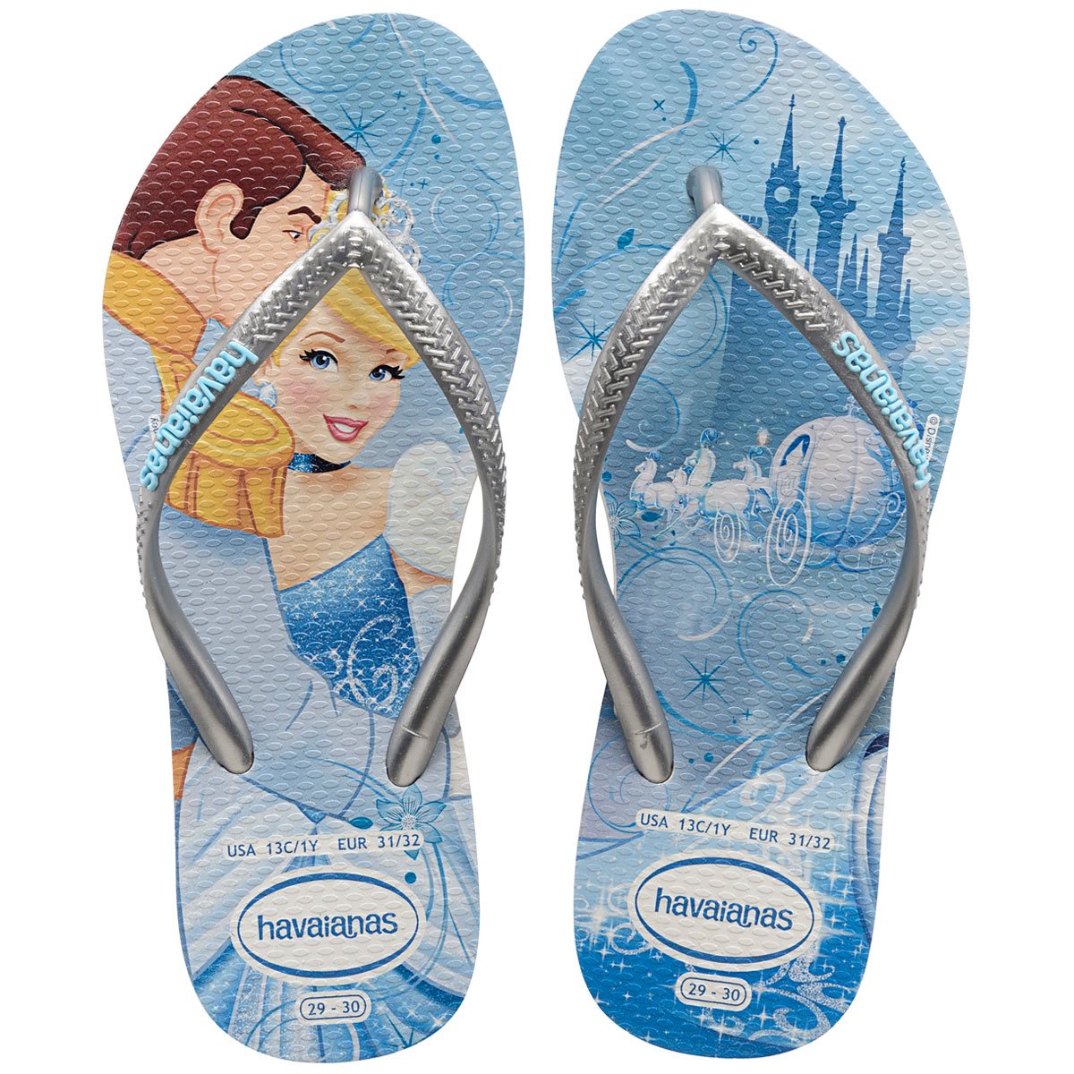 Chinelo Infantil Havaianas Slim Disney Princesas Menina Azul+