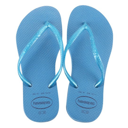 Chinelo Infantil Havaianas Slim Gloss Feminino - Azul Menor preço em Chinelo Infantil Havaianas Slim Gloss Feminino - Azul