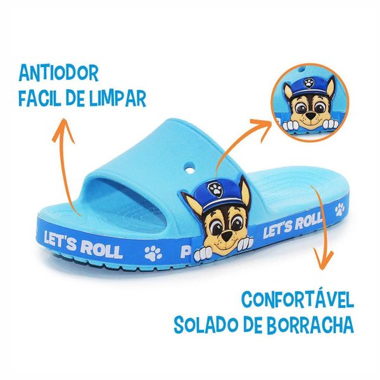 Chinelo Infantil Patrulha Canina Slide Leve Confortável - Azul Menor preço em Chinelo Infantil Patrulha Canina Slide Leve Confortável - Azul