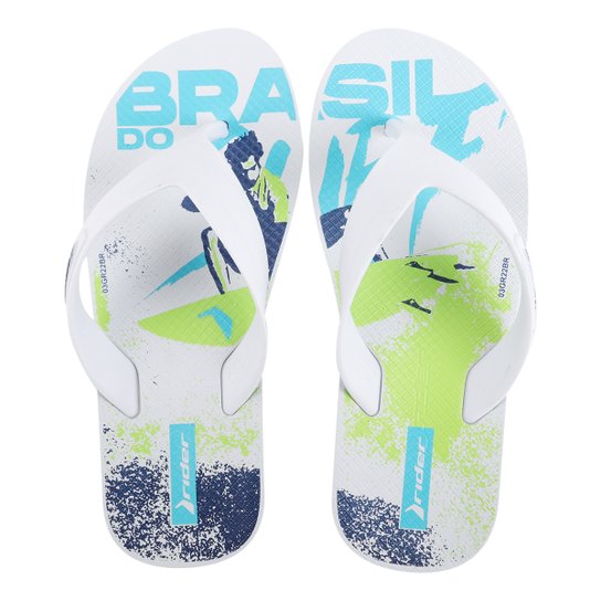 Chinelo Infantil Rider Strike Beach Menino - Branco+Verde Menor preço em Chinelo Infantil Rider Strike Beach Menino - Branco+Verde