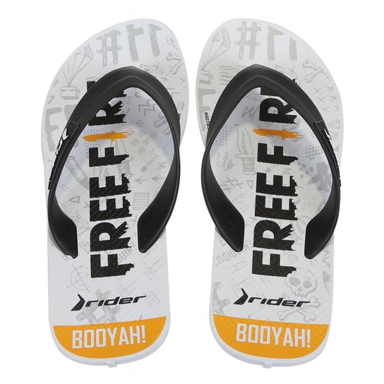 Chinelo Infantil Rider Strike Free Fire Dedo - Branco+Preto Menor preço em Chinelo Infantil Rider Strike Free Fire Dedo - Branco+Preto