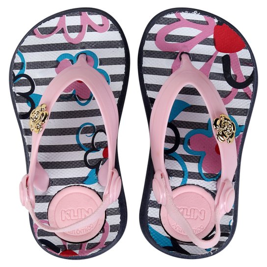 Chinelo Klin Floral Infantil - Marinho+Rosa Claro