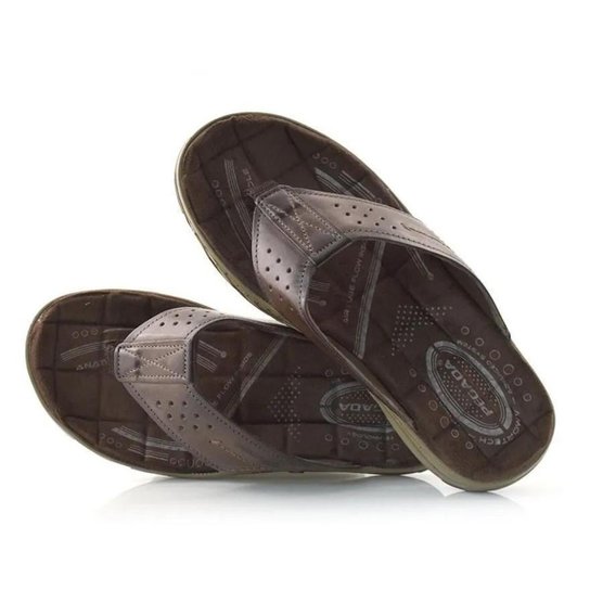 Chinelo Masculino Amortecedor Couro de Dedo Pegada 131663