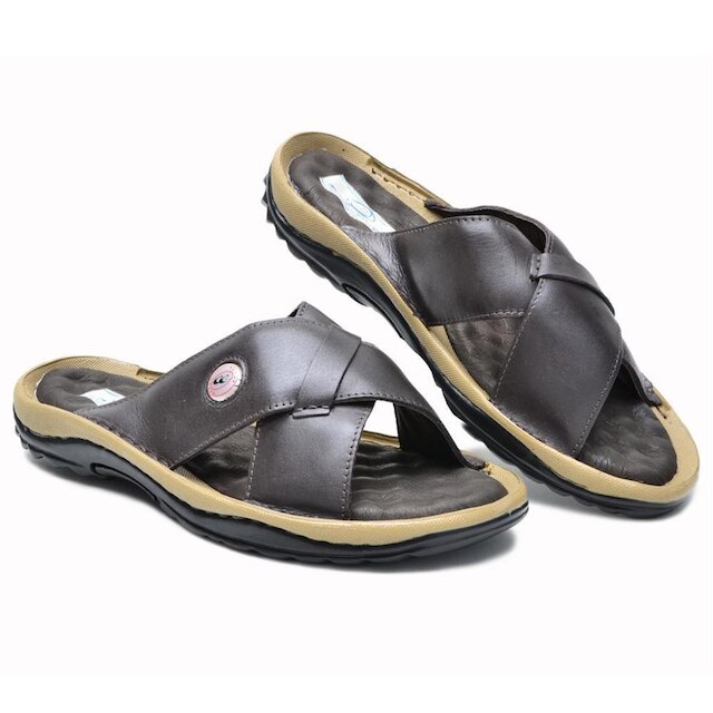 Chinelo Masculino Couro Confortável Dia a Dia Moderno - Marrom | Netshoes